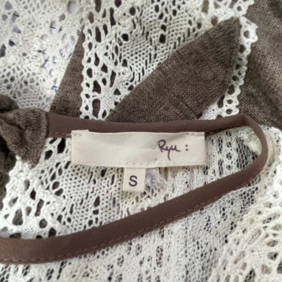 RYU Brown Knit & Cream Lace Back Tie Boho Shabby Chic Tunic Tank Top, Small - Picture 3 of 9